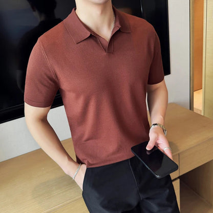 Polo café old money homme manches courtes coton polyester