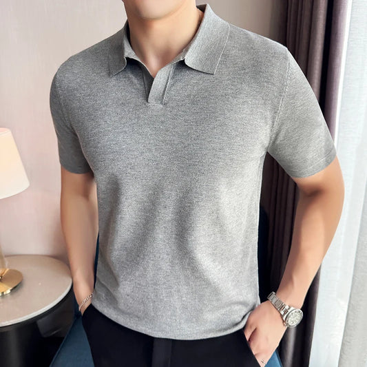  Polo gris old money homme manches courtes coton polyester