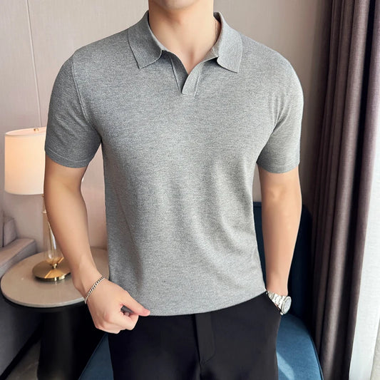 Polo gris old money homme manches courtes coton polyester