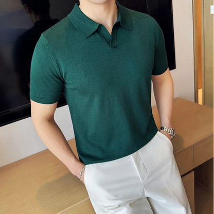 Polo vert style old money homme manches courtes coton polyester
