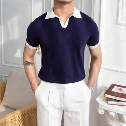 Polo bleu marine col blanc homme, élégance bicolore old money