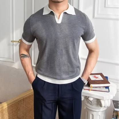 Polo bicolore gris et blanc pour homme, style old money