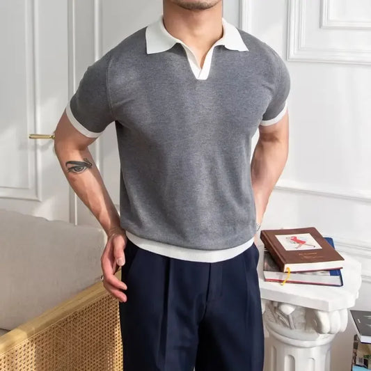 Polo bicolore gris et blanc pour homme, style old money