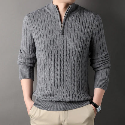 Pull GREGOR col zippé en laine gris, Élégance et confort pour un style décontracté