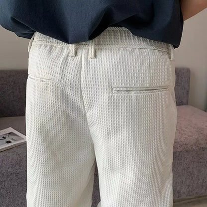 Short BASIL homme blanc cassé – Short habillé en tissu gaufré léger, coupe droite chic et naturelle, inspiration estivale Old Money