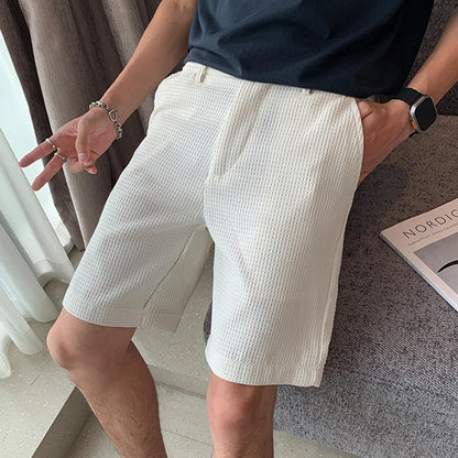 Short BASIL homme blanc cassé – Short habillé en tissu gaufré léger, coupe droite chic et naturelle, inspiration estivale Old Money