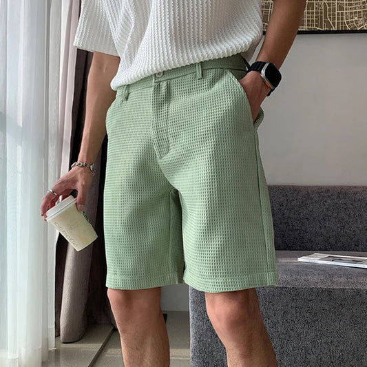Short BASIL homme vert clair – Coupe droite élégante, matière gaufrée respirante, style vintage italien raffiné pour l’été