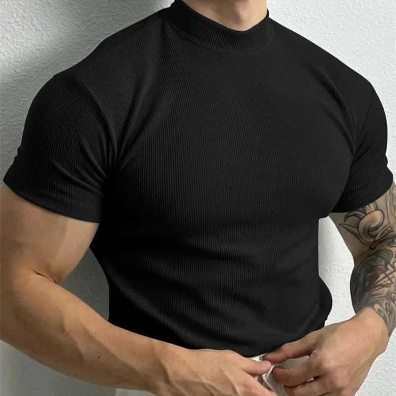 T-shirt noir old money slim col montant homme