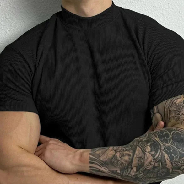 T-shirt noir style old money slim col montant homme