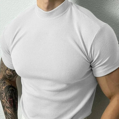 T-shirt blanc look old money slim col montant homme vue de face
