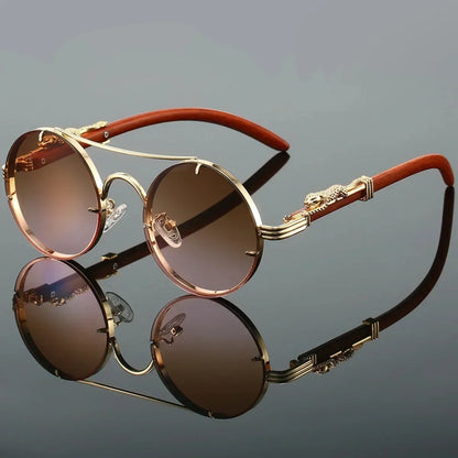 Lunettes VENETO avec monture en alliage, verres antireflet et UV400, bois, dorée, marron, fumé, style rétro punk, unisexe et disponibles en plusieurs coloris