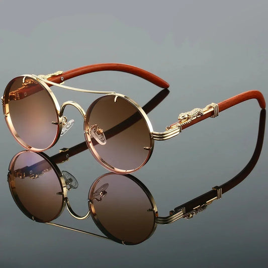 Lunettes VENETO avec monture en alliage, verres antireflet et UV400, bois, dorée, marron, fumé, style rétro punk, unisexe et disponibles en plusieurs coloris