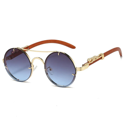 Lunettes de soleil VENETO, design vintage et punk, monture métallique en or, effet bois, verres UV400, verres multicolores pour un look original et élégant